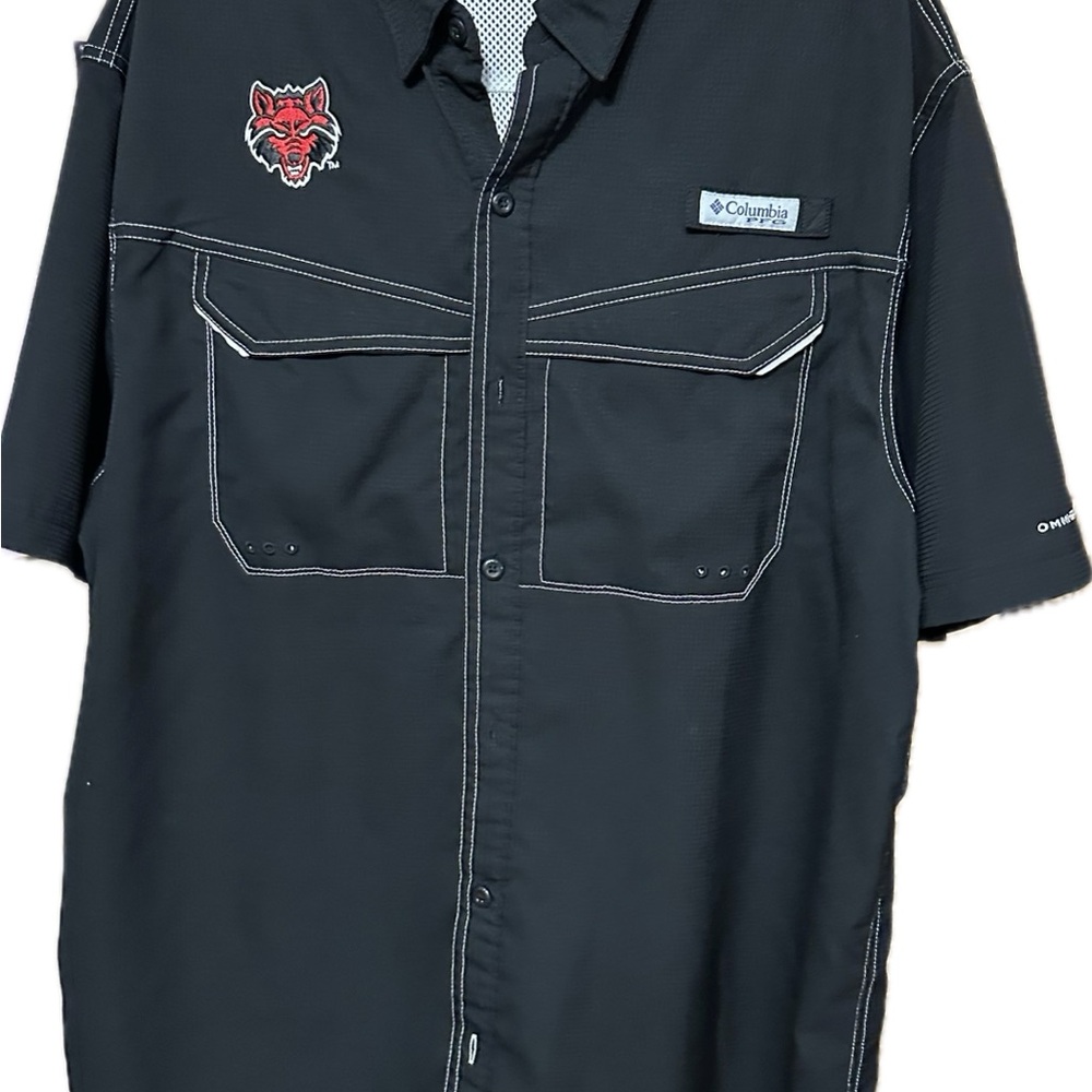 Columbia Black Button-Up Shirt with A-State Red Wolves Logo